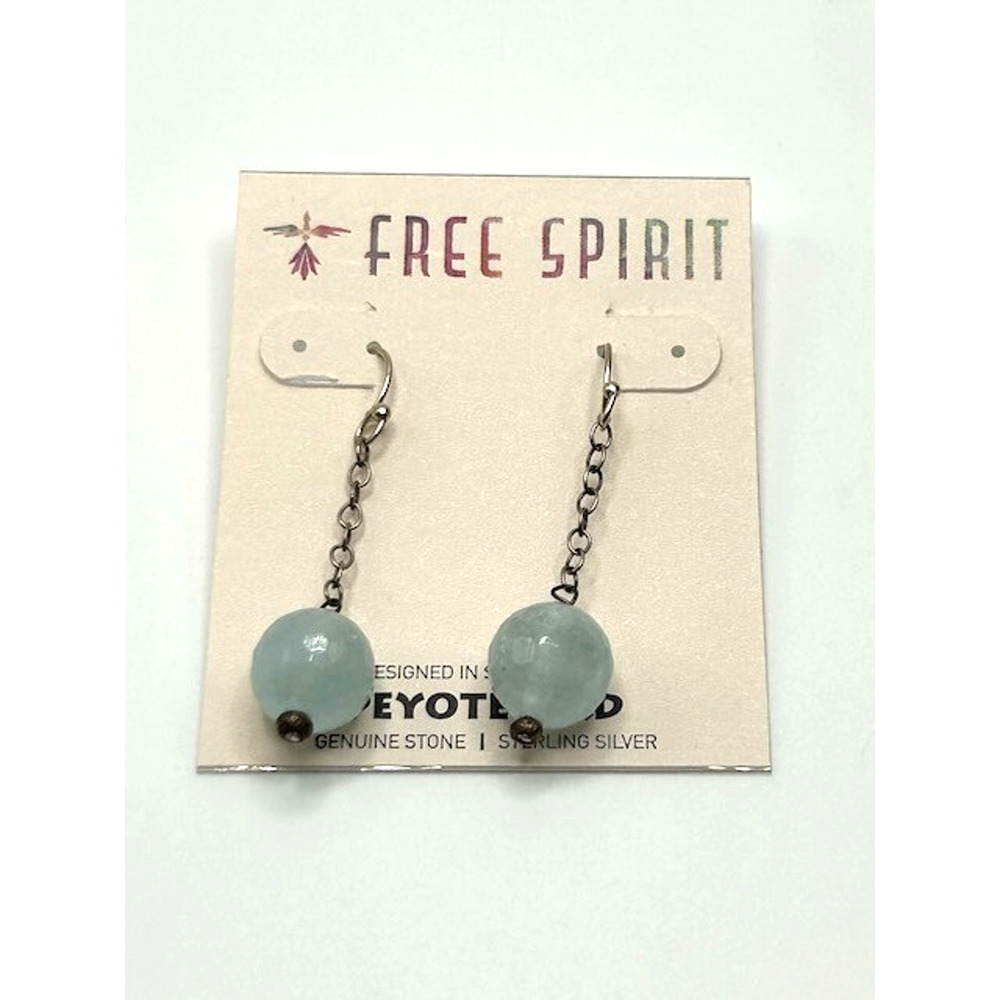 NWT Peyote‎ Bird Aquamarine Chain Hook Earrings Genuine Stone Sterling Silver